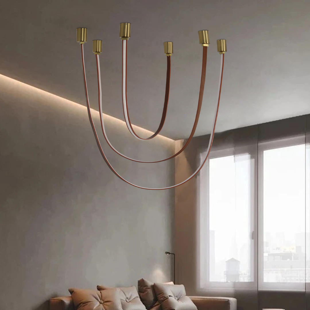 Modern Metal Leather LED Brown Chandelier
